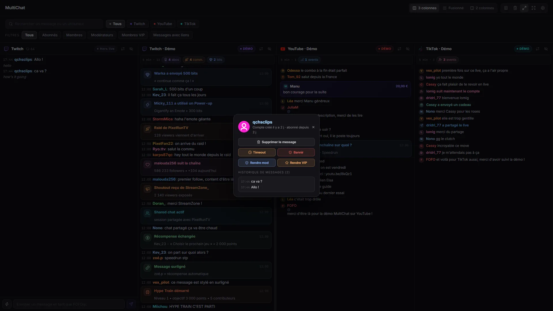Multichat - Twitch, YouTube et TikTok réunis
